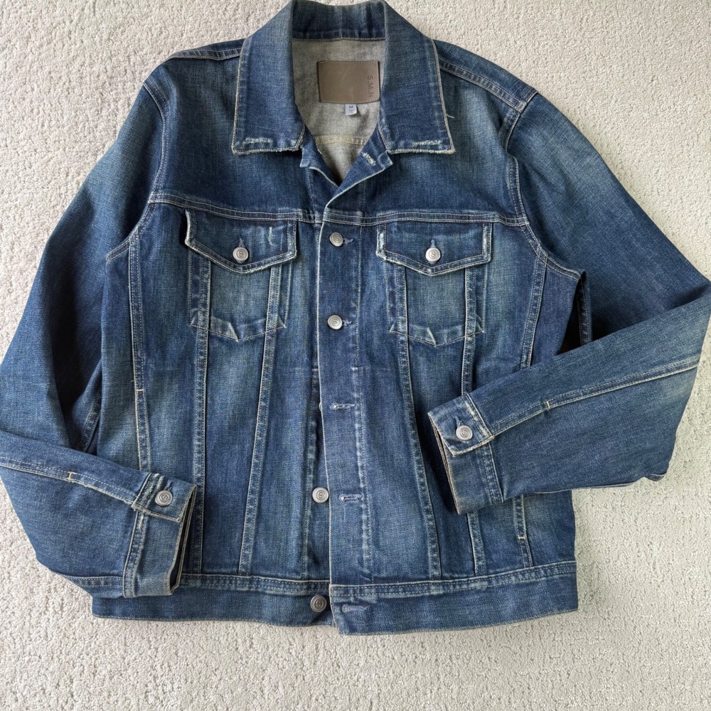 Mens S.M.N Denim Trucker Jacket Size M Made in USA Cotton Blend Blue $345